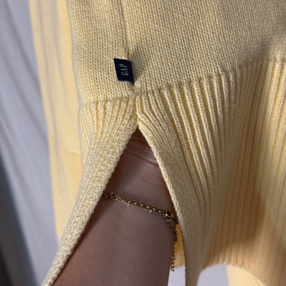 Gap Yellow Cotton Crewneck Sweater Ribbed Side Slit Women's S - Picture 5 of 9